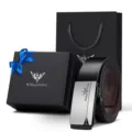 Set regalo cintura in vera pelle da uomo con fibbia automatica, scatola in pelle bovina. - 105cm / Stile 2 Argento