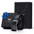 Ceinture en cuir pour homme boucle automatique affaires loisirs ceinture cuir coffret. - Coffret Cadeau Exclusif / 105cm / Métal canon