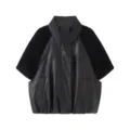 Donna autunno lavorata a maglia giacca in ecopelle PU collo alto corto capospalla top - Taglia S / Top / Nero