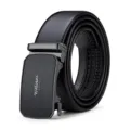 Cintura nera da uomo in vera pelle con fibbia automatica per stile business ed elegante - Gunmetal (Senza Scatola Regalo)