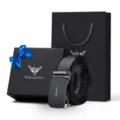 Cintura da uomo in pelle di lusso fibbia automatica set confezione regalo chic - 105cm / Gunmetal (Scatola Regalo)