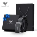 WilliamPOLO cintura uomo vera pelle affari fibbia automatica elegante set regalo. - 105cm / Argento (Scatola Regalo)