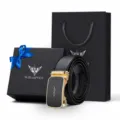 Set regalo cintura in pelle uomo fibbia automatica affari casual di lusso elegante - 105cm / Oro (Scatola Regalo)