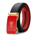 Cintura da uomo in vera pelle con fibbia automatica nera e rossa elegante e casual - Fibbia Dorata Nero Esterno Rosso Interno Cinturino / 105cm