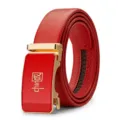 Cintura da uomo in vera pelle rossa con elegante fibbia automatica in lega dorata - Fibbia Dorata Cinturino Tutto Rosso / 105cm