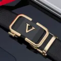 Cintura da uomo in vera pelle con fibbia automatica stile casual affari alta qualità per uomo - 105cm / Oro Opaco