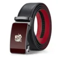 Cintura da uomo in vera pelle con fibbia automatica nero e rosso elegante accessorio business. - 105cm / Fibbia Gunmetal Superficie Caffè Motivo Litchi Nero