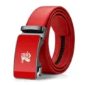 Cintura Uomo Pelle Rossa Fibbia Automatica Design con Coniglio Zodiaco Anno Casual - Fibbia Gunmetal Faccia Rossa Cinturino Rosso con Scatola Regalo / 105cm