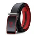 Cintura automatica da uomo in vera pelle, elegante cintura casual nera e rossa di alta qualità. - Fibbia Gunmetal Nero Esterno Rosso Interno Cinturino / 105cm
