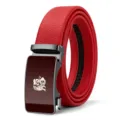 Cintura automatica da uomo in vera pelle rossa con elegante fibbia con disegno di tigre. - 105cm / Fibbia Gunmetal Superficie Caffè Motivo Litchi Rosso