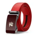 Heren Rode Echt Lederen Riem Met Automatische Gesp Chinees Jaar Konijn Ontwerp - Gunmetal Gesp Zwart Gezicht Rode Band met Geschenkdoos