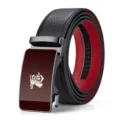 Heren leren riem automatische gesp rood konijnenjaar ontwerp stijlvol business casual taille riem - Gunmetal Gesp Zwart Gezicht Zwarte Band met Geschenkdoos