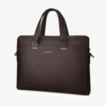 Dark brown leather business briefcase, stylish laptop bag variant with dual handles for men. - Coffee
