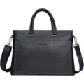 Borsa da lavoro da uomo in vera pelle, borsa per laptop casual con tracolla e manico superiore. - Nero