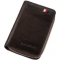 Tarjetero de cuero genuino para hombre billetera con cremallera retro negocio marrón - Marrón Oscuro