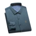 WilliamPOLO Camicia Uomo Manica Lunga Rigata Business Casual Collo Classico Top Moda - Taglia M / Verde Scuro