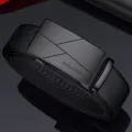Cinturon de cuero negro para hombre con hebilla metalica automatica elegante casual. - 105cm / Negro Gunmetal
