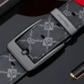 William Polo cintura da uomo in vera pelle con fibbia ad ardiglione, stile monogramma di lusso. - Canna di fucile / 105cm