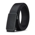 Ceinture homme en cuir avec boucle automatique, ceinture habillée noire pour homme. - Boucle Noire Sangle Noire Sans Dent