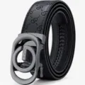 Cintura automatica da uomo in vera pelle nera, elegante accessorio casual quotidiano. - 105cm / Vera Pelle Stampata Gunmetal (Senza Scatola Regalo)