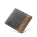 Billetera de hombre plegable gris y marrón de cuero PU, tarjetero vintage de negocios compacto. - Horizontal / Paquete Caja de Regalo de Mostrador / Azul