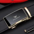 Cintura uomo automatica in vera pelle lusso affari casual elegante cintura stile - 105cm / Confezione Regalo Esclusiva / Oro