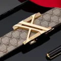 Cintura uomo stile lusso con fibbia automatica e cinturino in tela monogramma classico. - Senza Scatola Regalo / 105cm / Fibbia Dorata Cachi