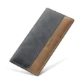Cartera larga de hombre de piel PU bicolor negocios casual tarjetero marron gris elegante - Estilo Delgado / Paquete Caja de Regalo de Mostrador / Azul