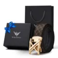WilliamPOLO Set Cintura in Vera Pelle da Uomo con Scatola Regalo di Lusso Moda Top - Confezione Regalo Esclusiva / 105cm / Fibbia Oro Caffè