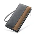 Cartera larga de hombre negocio casual de cuero con correa de muñeca y cremallera - Engrosado / Paquete Caja de Regalo de Mostrador / Azul