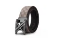 Ceinture en cuir automatique homme, sangle marron monogrammée avec boucle en métal noir - Coffret Cadeau Exclusif / 105cm / Boucle Gunmetal Kaki