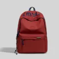 Red college style student backpack with letter embroidery, large capacity casual school bag. - No Pendant / Red