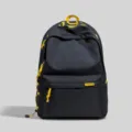 Black backpack with yellow embroidery and drawstring details, stylish school bag for students. - No Pendant / Black