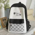 Black and white polka dot backpack with plaid front pocket, stylish school bag for daily use. - Single Bag Without Pendant / Black