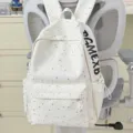 Casual star printed canvas backpack for daily commuting school and travel use stylish design. - Without Pendant Single Bag / White