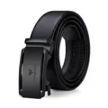 Cintura da uomo in vera pelle nera con fibbia automatica arrotolata, stile elegante business. - Senza Scatola Regalo / Canna di fucile / 105cm