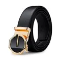 Cintura da uomo in vera pelle con fibbia automatica in metallo stile elegante casual - 105cm / Oro (Senza Confezione Regalo)