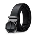 Cintura da uomo in vera pelle nera con fibbia automatica, elegante accessorio chic. - 105cm / Gunmetal Senza Scatola Regalo