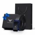 WilliamPOLO Set Regalo Cintura Pelle Uomo Fibbia Automatica Affari Casual Chic - Stile 2: Blu Primo Strato Liscio 50 [Confezione Regalo] / 105cm