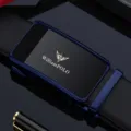WilliamPOLO cintura uomo vera pelle con fibbia automatica blu elegante e design nero classico. - Stile 1: Blu Primo Strato Liscio 48 [Senza Confezione Regalo]