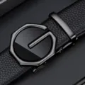 Cintura da uomo in vera pelle nera variante, fibbia metallica automatica, stile affari. - 105cm / Gunmetal Con Scatola Regalo