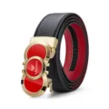 Men's automatic buckle leather belt black and red contrast design business casual style - 105cm / Gold - Black Outside Red Inside Strap (No Gift Box)
