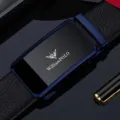 Cintura uomo in pelle fibbia automatica metallo blu cinturino nero stile affari accessorio - Stile 1: Blu Primo Strato Tessuto Corteccia 49 [Senza Confezione Regalo]