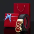 William Polo Men Genuine Leather Belt Dragon Buckle Red Black Set Gift Box Variant - 105cm / Gold Dragon Logo - Black Outside Red Inside Strap (Red Gift Box & Bag)