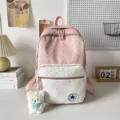Pink star pattern school backpack with bear pendant, cute casual travel daypack for girls - Pink Without Pendant