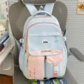 Cute dopamine style girl school backpack, high capacity student book bag for teens - Blue (No Pendant)