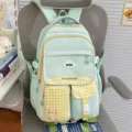 Sac à dos scolaire mignon vert clair pour filles, cartable décontracté grand format quotidien. - Vert (Sans Pendentif)