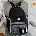 Sac à dos d'école grande capacité style dopamine pour filles mignon sac à livres à carreaux - Noir (Sans Pendentif)