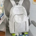 Grey polka dot cute cartoon bunny backpack, large capacity student school bag for daily use. - No Pendant / Gray