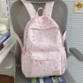 Pink Star Print School Backpack Casual Daypack for Women Girls Daily Commute Style - No Pendant / Pink